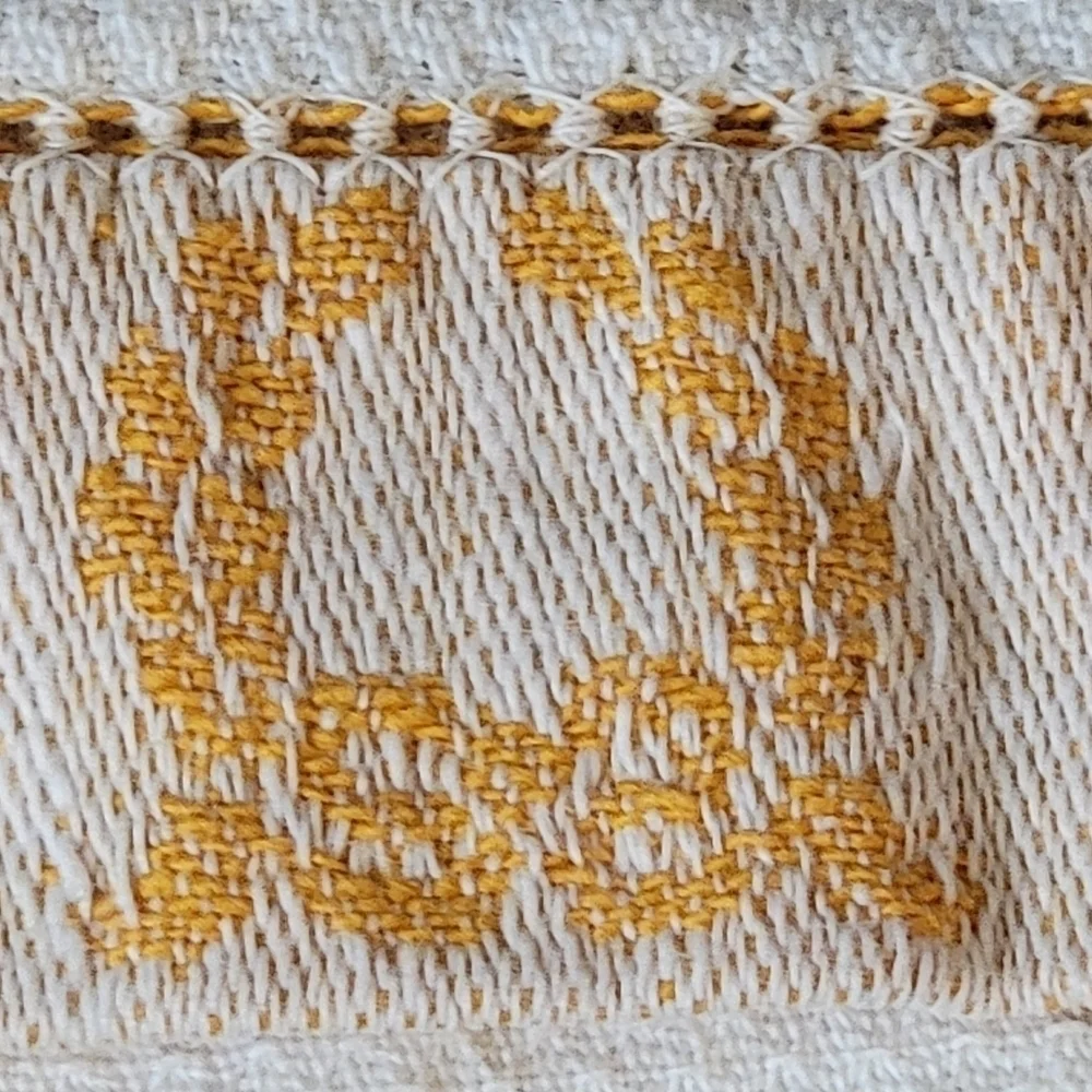Vintage 50's Woven Tea Towels Jacquard Wreath Bow Ivory Orange Bundle 2 Linen